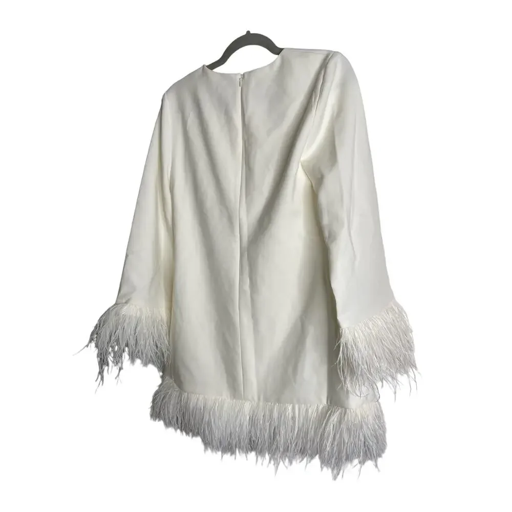 Likely Marullo Mini Sheath Dress Long Sleeve Ostrich Feather Detail Bridal 8 - Picture 8 of 9